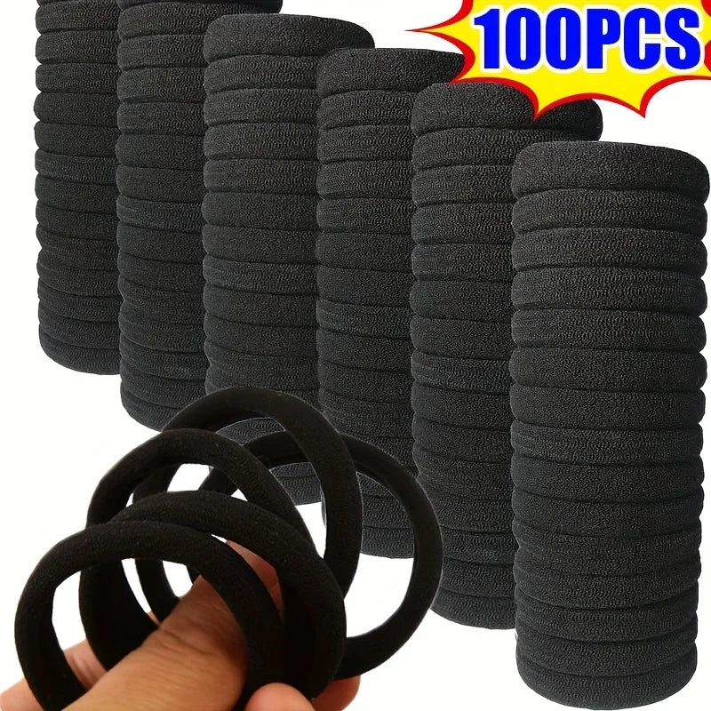 100pcs High Elastic Hair Bands For Girls Black Hairband Rubber Ties Ponytail Holder Scrunchies Kids Hair Accessories